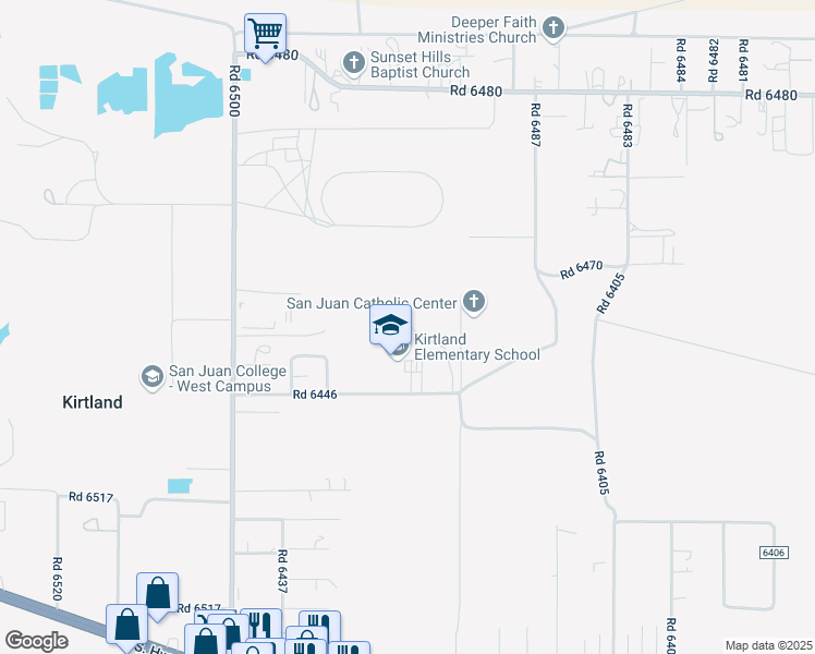 map of restaurants, bars, coffee shops, grocery stores, and more near 30 Road 6446 in Kirtland