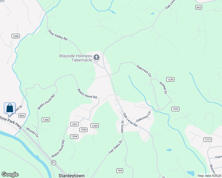 map of restaurants, bars, coffee shops, grocery stores, and more near 2469 Oak Level Road in Bassett