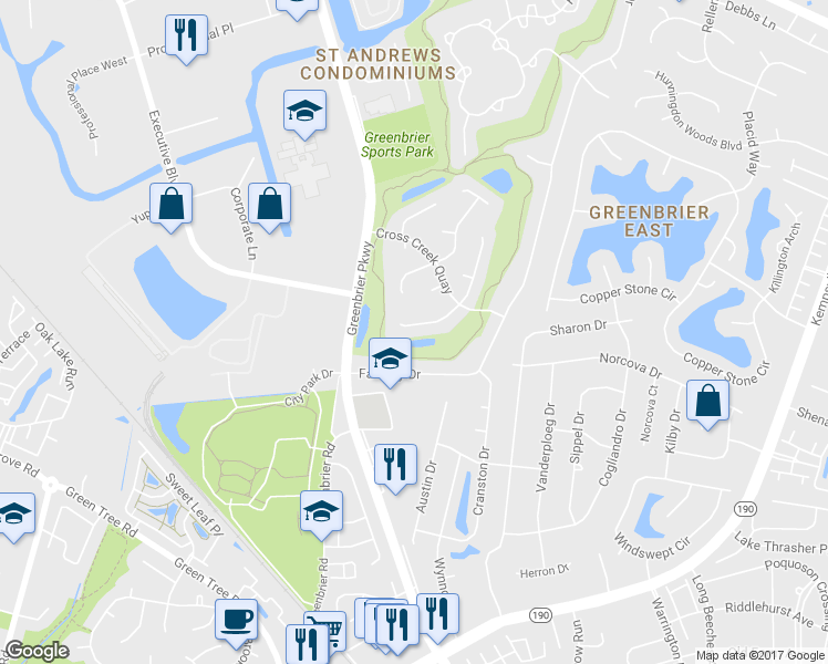 map of restaurants, bars, coffee shops, grocery stores, and more near 911 Thatcher Way in Chesapeake