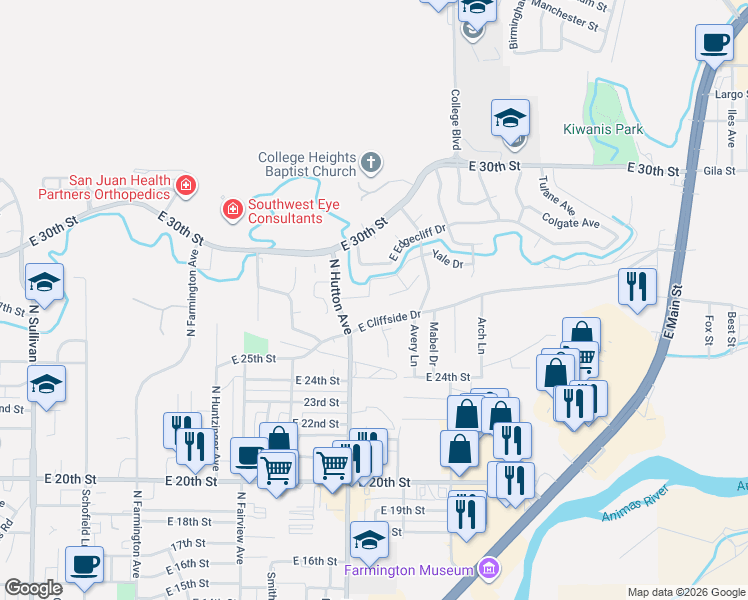 map of restaurants, bars, coffee shops, grocery stores, and more near 2800 Brittlebrush Drive in Farmington