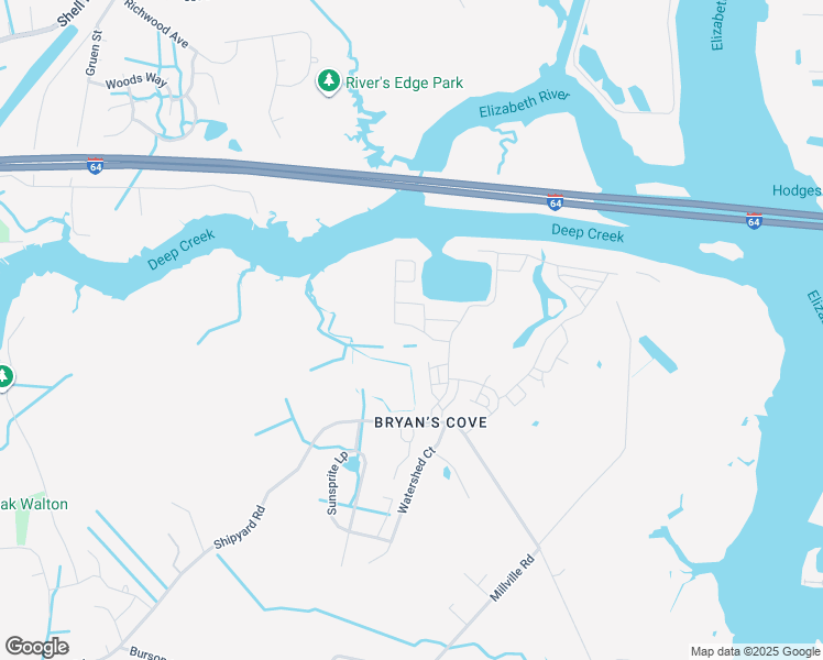 map of restaurants, bars, coffee shops, grocery stores, and more near 1831 Doubloon Way in Chesapeake