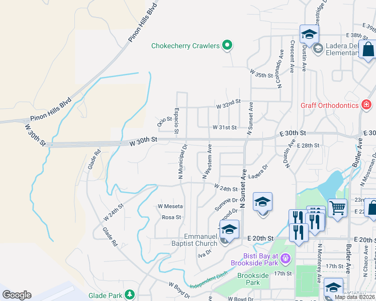 map of restaurants, bars, coffee shops, grocery stores, and more near 2700 North Municipal Drive in Farmington