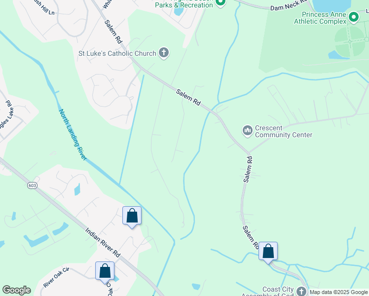 map of restaurants, bars, coffee shops, grocery stores, and more near 2640 Highland Meadows Way in Virginia Beach