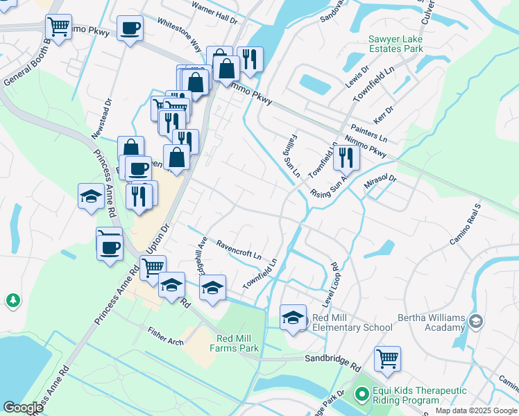 map of restaurants, bars, coffee shops, grocery stores, and more near 2540 Elson Green Avenue in Virginia Beach