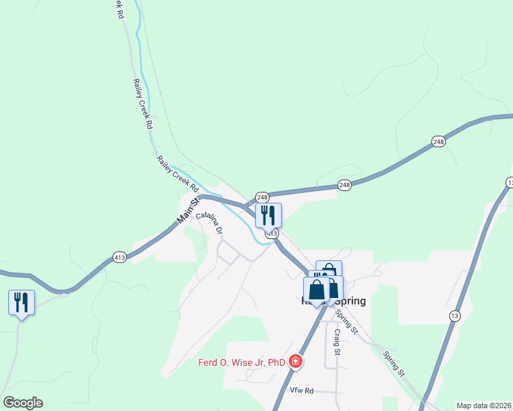 map of restaurants, bars, coffee shops, grocery stores, and more near 80-96 State Highway 248 in Reeds Spring