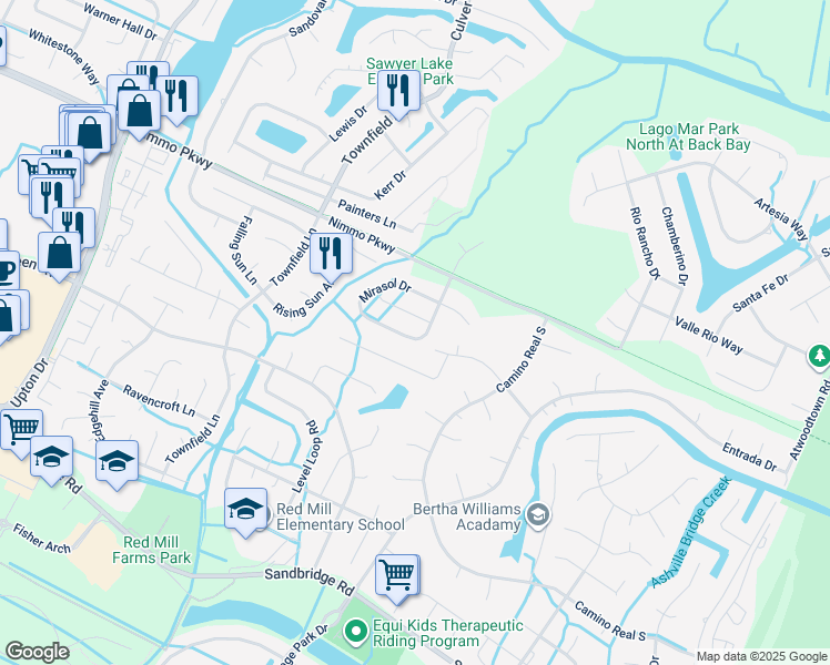 map of restaurants, bars, coffee shops, grocery stores, and more near 2457 Mirasol Drive in Virginia Beach