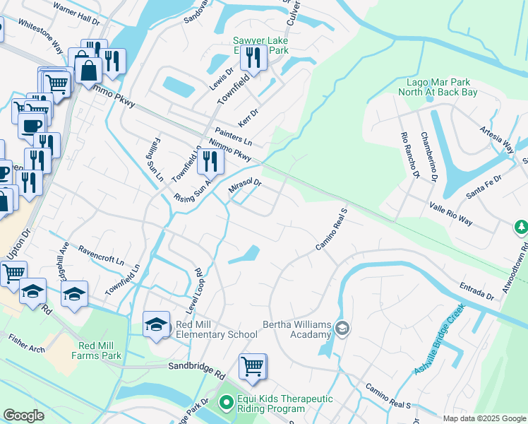 map of restaurants, bars, coffee shops, grocery stores, and more near 2457 Mirasol Drive in Virginia Beach