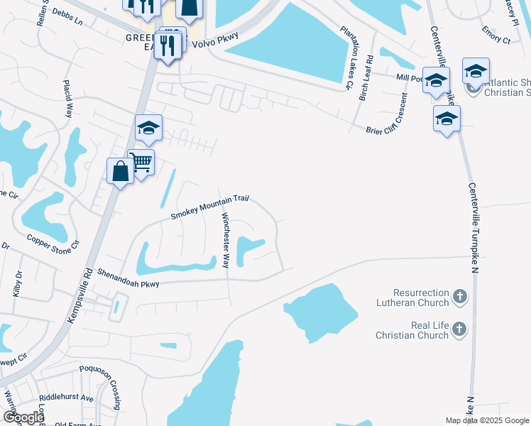 map of restaurants, bars, coffee shops, grocery stores, and more near 1232 Smokey Mountain Trail in Chesapeake