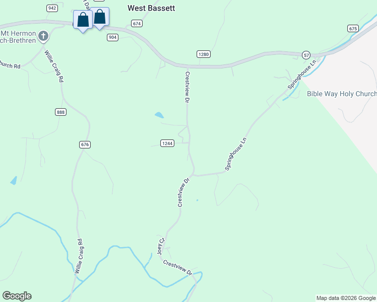 map of restaurants, bars, coffee shops, grocery stores, and more near 1391 Crestview Drive in Bassett