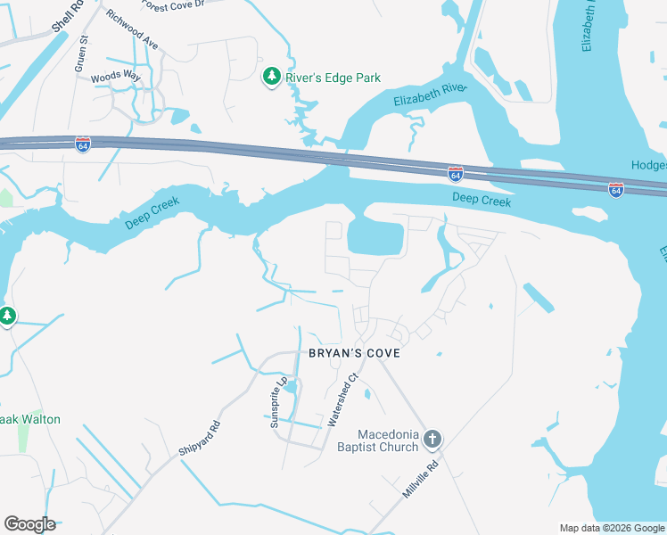 map of restaurants, bars, coffee shops, grocery stores, and more near 1831 Doubloon Way in Chesapeake