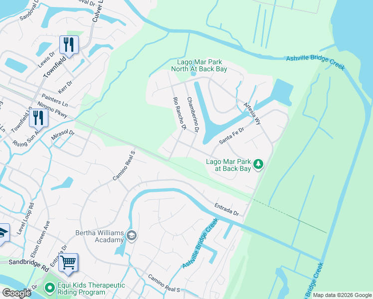 map of restaurants, bars, coffee shops, grocery stores, and more near 2296 Chamberino Drive in Virginia Beach