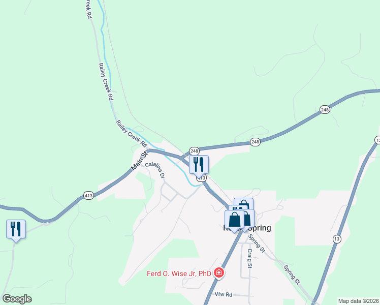 map of restaurants, bars, coffee shops, grocery stores, and more near 80 State Highway 248 in Reeds Spring
