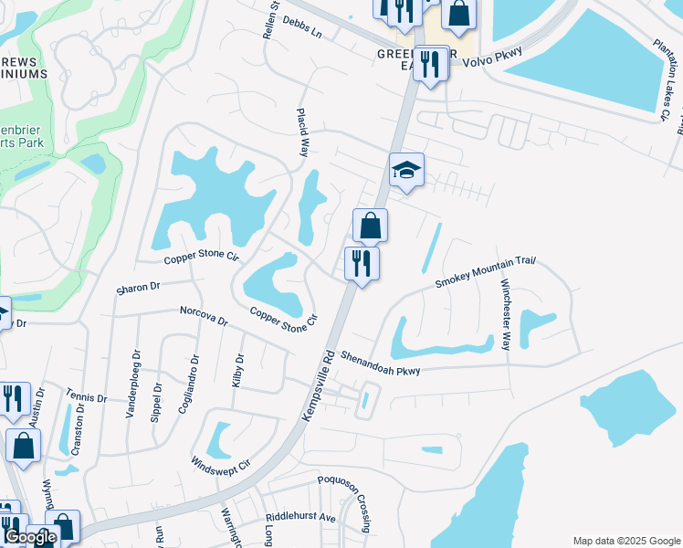 map of restaurants, bars, coffee shops, grocery stores, and more near 805 Mason Court in Chesapeake