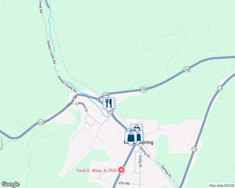 map of restaurants, bars, coffee shops, grocery stores, and more near 138 State Highway 248 in Reeds Spring