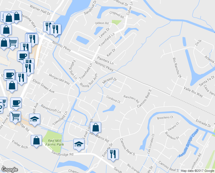 map of restaurants, bars, coffee shops, grocery stores, and more near 2485 Mirasol Drive in Virginia Beach