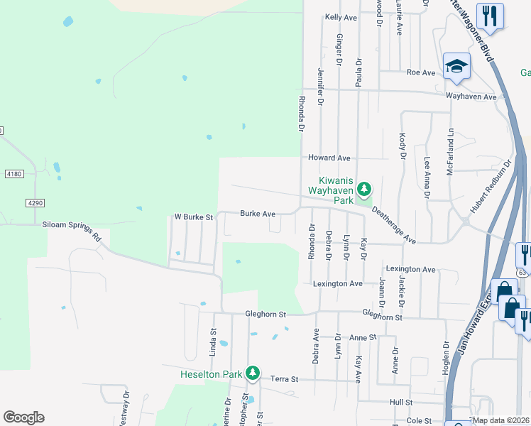 map of restaurants, bars, coffee shops, grocery stores, and more near 2700 Burke Avenue in West Plains