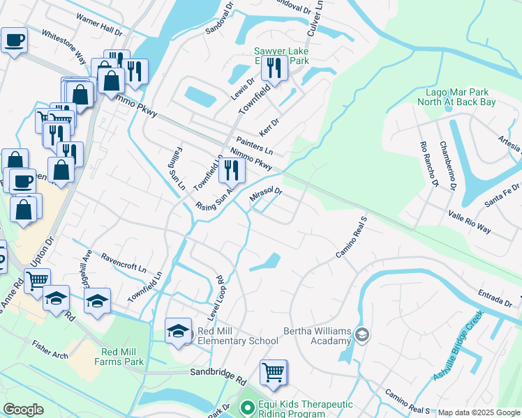 map of restaurants, bars, coffee shops, grocery stores, and more near 2485 Mirasol Drive in Virginia Beach