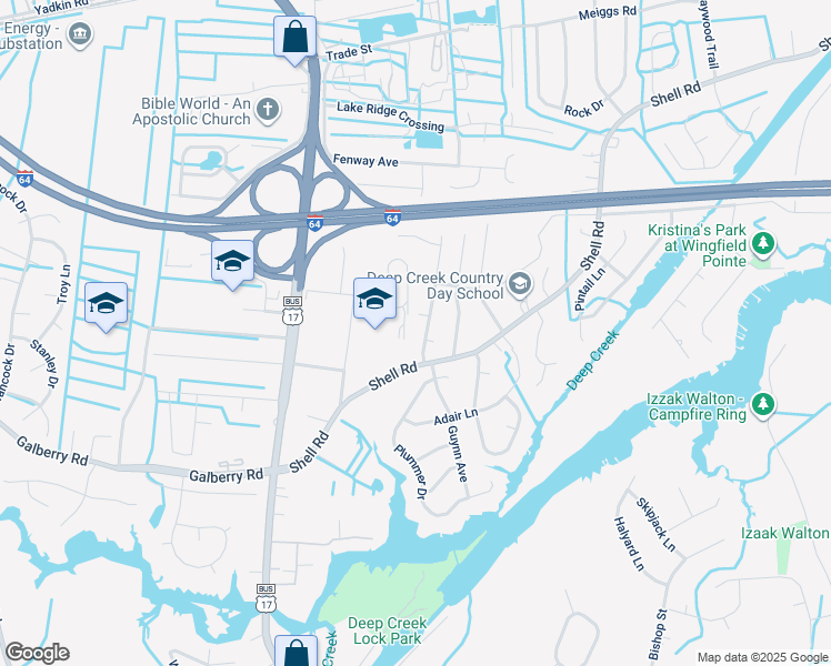 map of restaurants, bars, coffee shops, grocery stores, and more near 512 Trent Avenue in Chesapeake
