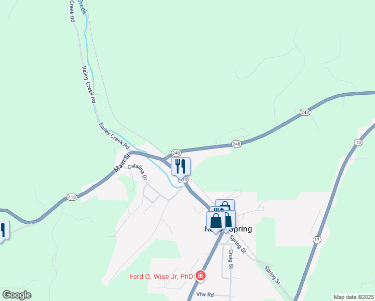 map of restaurants, bars, coffee shops, grocery stores, and more near 138 Highway 248 in Reeds Spring