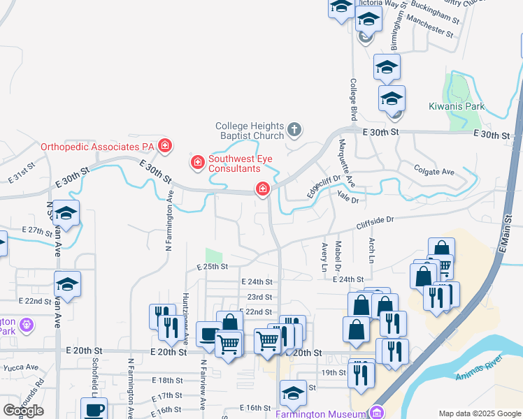 map of restaurants, bars, coffee shops, grocery stores, and more near 2815 Eastridge Court in Farmington