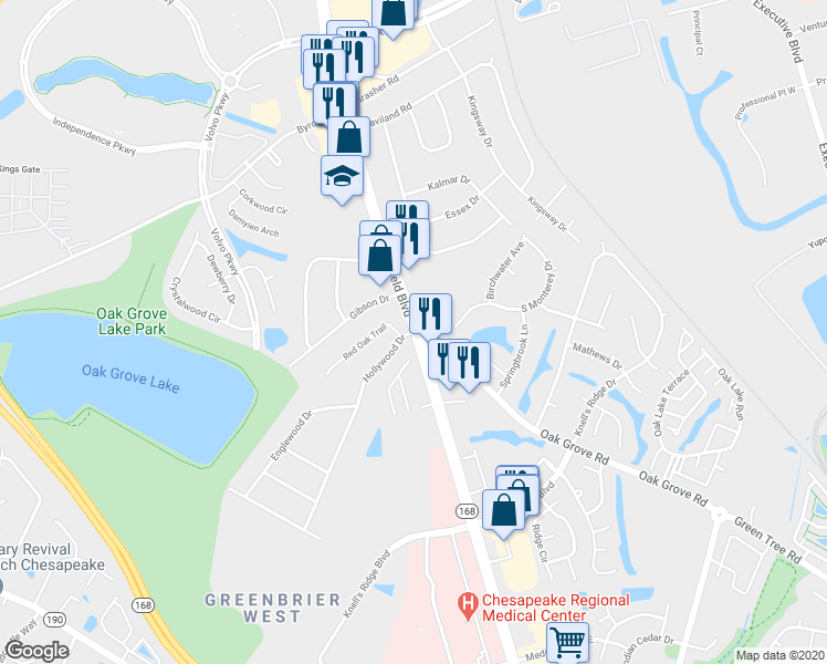 map of restaurants, bars, coffee shops, grocery stores, and more near 998 North Battlefield Boulevard in Chesapeake