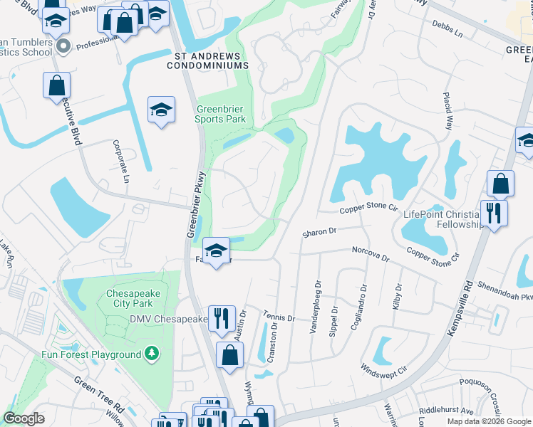 map of restaurants, bars, coffee shops, grocery stores, and more near 1013 Woodsmans Reach in Chesapeake