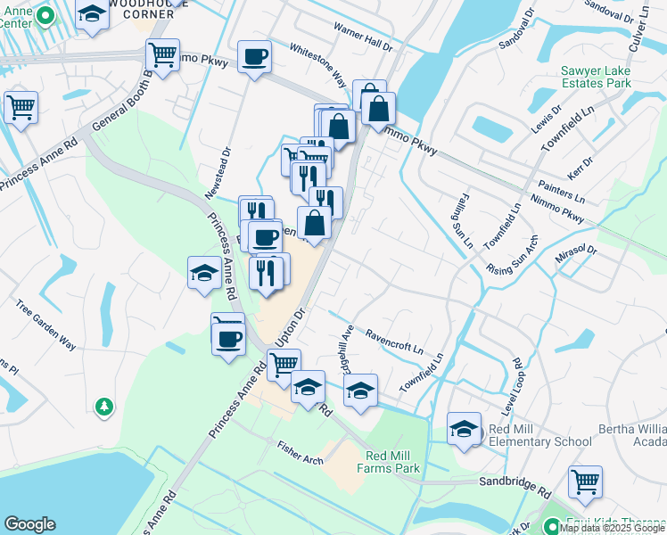 map of restaurants, bars, coffee shops, grocery stores, and more near 2029 Hardwick Court in Virginia Beach