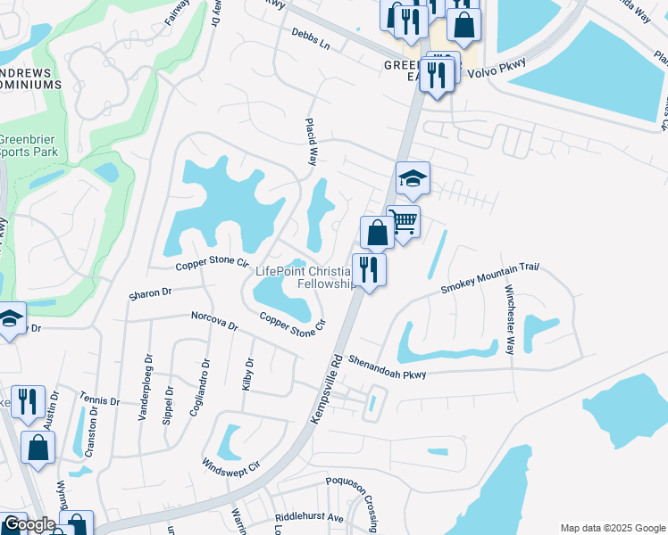 map of restaurants, bars, coffee shops, grocery stores, and more near 1112 Alexandria Lane in Chesapeake