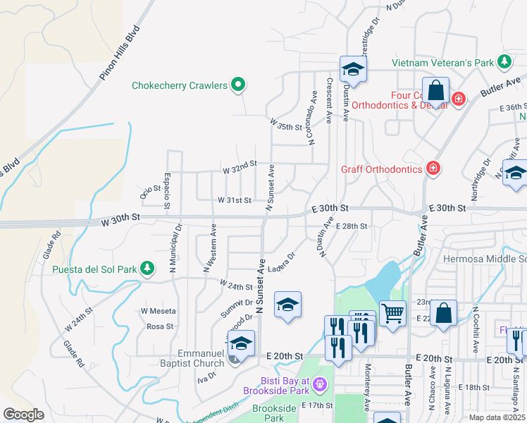 map of restaurants, bars, coffee shops, grocery stores, and more near 203 West 31st Street in Farmington