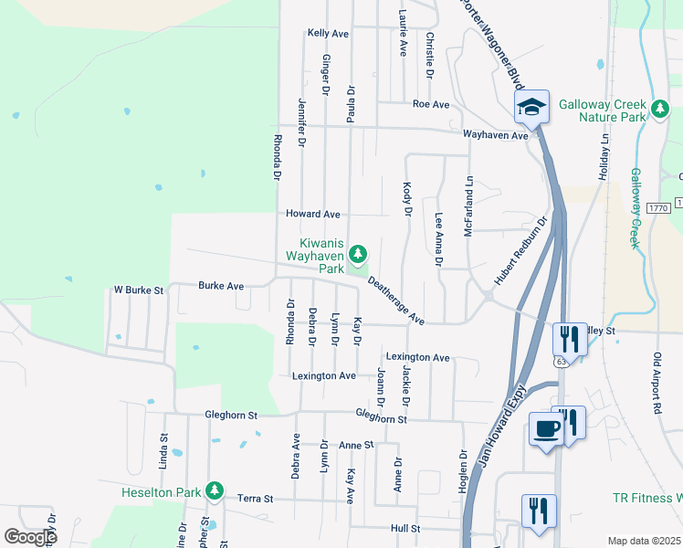 map of restaurants, bars, coffee shops, grocery stores, and more near Deatherage Avenue in West Plains