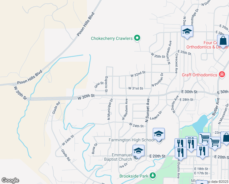map of restaurants, bars, coffee shops, grocery stores, and more near 3007 North Municipal Drive in Farmington