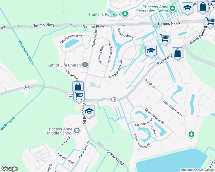 map of restaurants, bars, coffee shops, grocery stores, and more near 1700 Grindstone Court in Virginia Beach