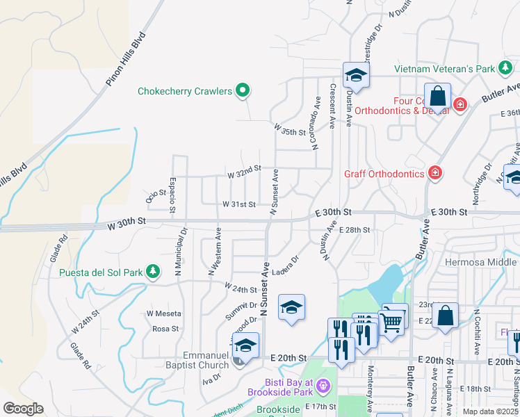 map of restaurants, bars, coffee shops, grocery stores, and more near 203 West 31st Street in Farmington