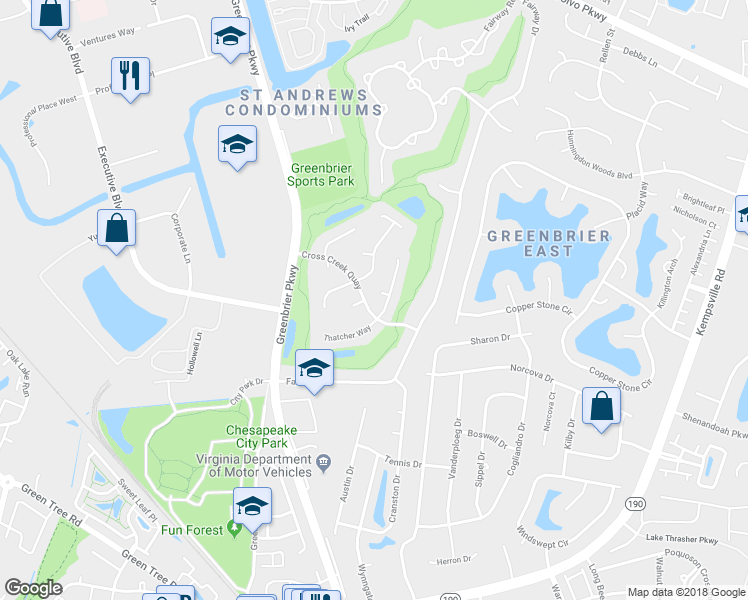 map of restaurants, bars, coffee shops, grocery stores, and more near 1103 Woodsmans Court in Chesapeake