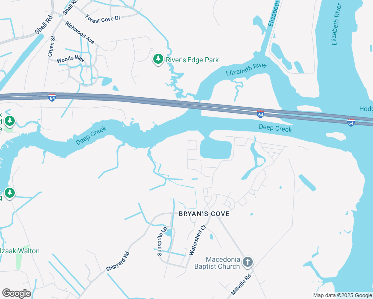 map of restaurants, bars, coffee shops, grocery stores, and more near 1901 Doubloon Way in Chesapeake