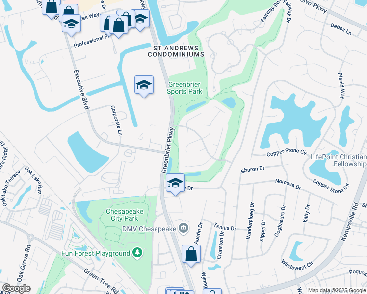 map of restaurants, bars, coffee shops, grocery stores, and more near 913 Brandon Quay in Chesapeake