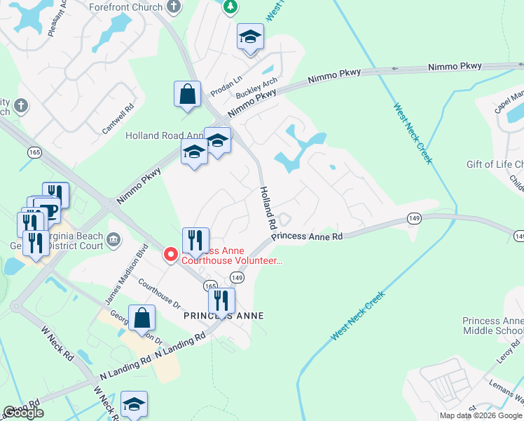map of restaurants, bars, coffee shops, grocery stores, and more near 2233 Holland Road in Virginia Beach