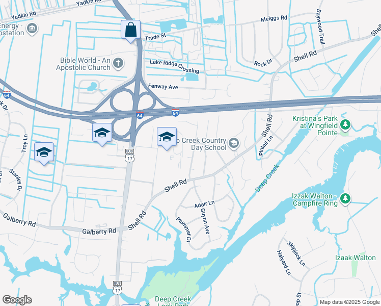 map of restaurants, bars, coffee shops, grocery stores, and more near 528 Trent Avenue in Chesapeake