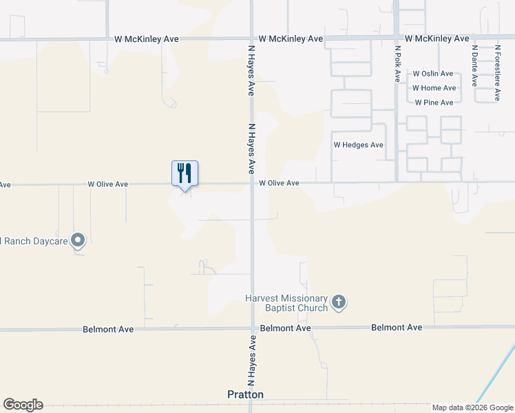 map of restaurants, bars, coffee shops, grocery stores, and more near 1404 North Hayes Avenue in Fresno