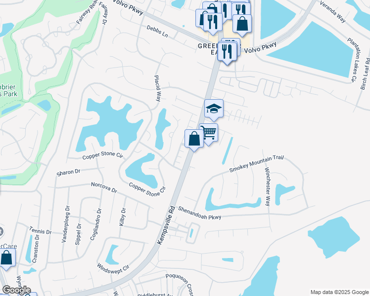 map of restaurants, bars, coffee shops, grocery stores, and more near 805 Windom Boulevard in Chesapeake