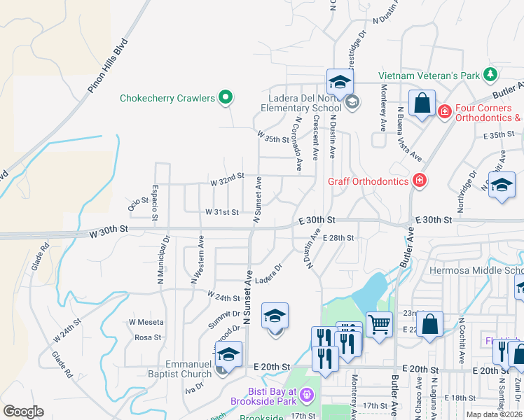 map of restaurants, bars, coffee shops, grocery stores, and more near 3005 Northwood Circle in Farmington