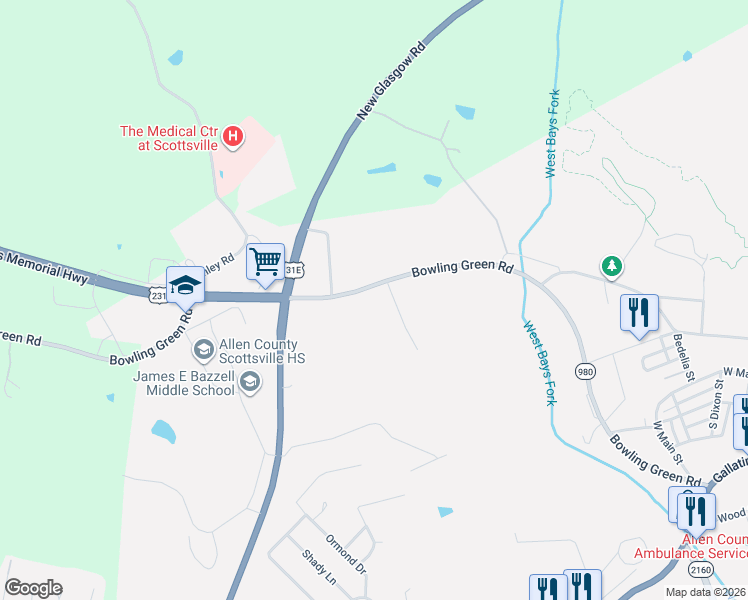 map of restaurants, bars, coffee shops, grocery stores, and more near 889-971 Veterans Memorial Boulevard in Scottsville