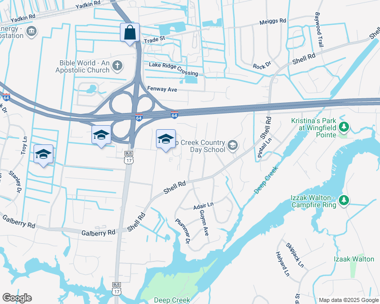 map of restaurants, bars, coffee shops, grocery stores, and more near 532 Trent Avenue in Chesapeake