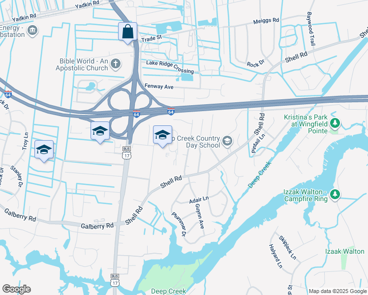 map of restaurants, bars, coffee shops, grocery stores, and more near 532 Trent Avenue in Chesapeake