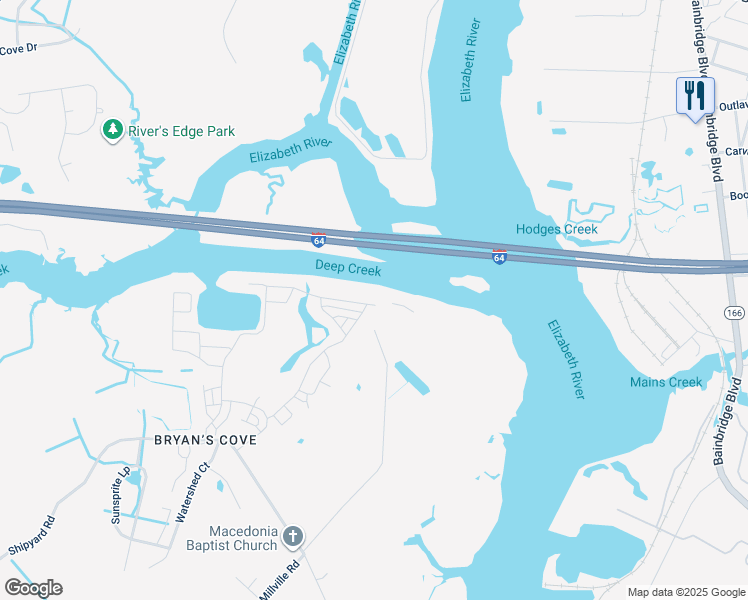 map of restaurants, bars, coffee shops, grocery stores, and more near 1702 Barkadeer Cove in Chesapeake
