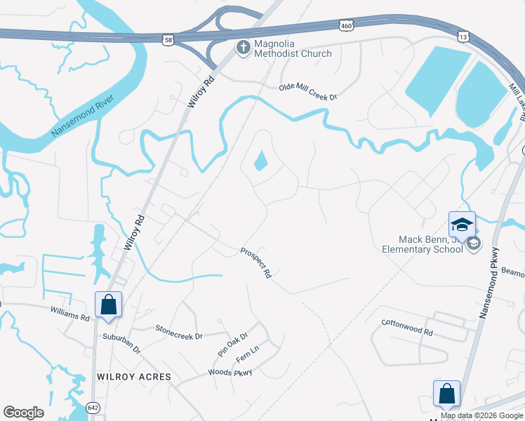 map of restaurants, bars, coffee shops, grocery stores, and more near 4212 Ravine Gap Drive in Suffolk