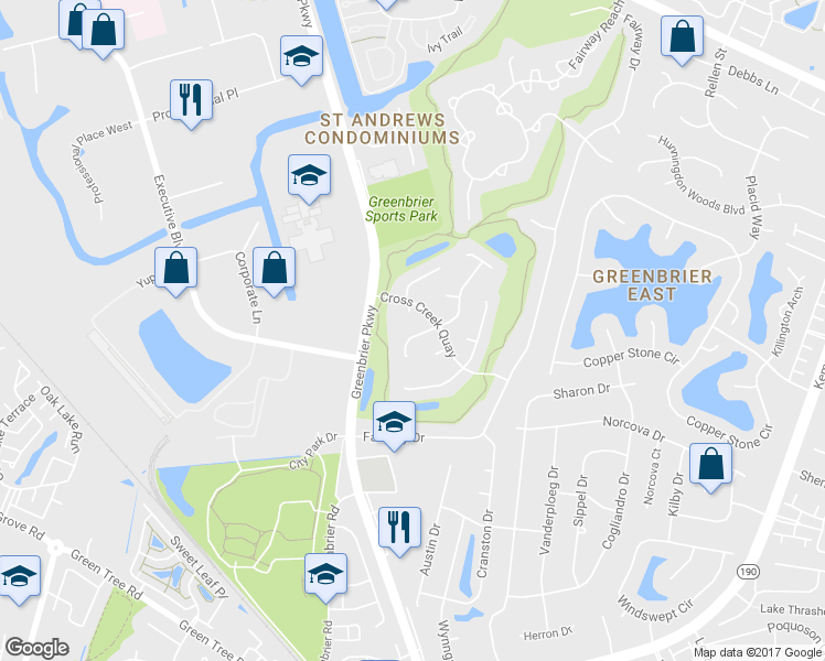 map of restaurants, bars, coffee shops, grocery stores, and more near 920 Brandon Quay in Chesapeake