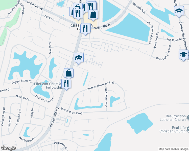 map of restaurants, bars, coffee shops, grocery stores, and more near 1132 Cumberland Court in Chesapeake