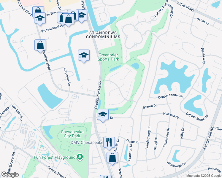 map of restaurants, bars, coffee shops, grocery stores, and more near 920 Brandon Quay in Chesapeake