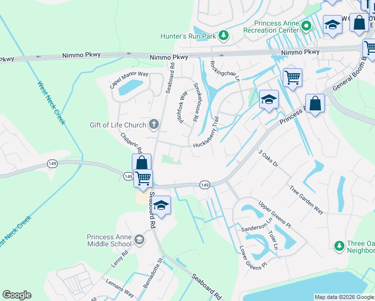 map of restaurants, bars, coffee shops, grocery stores, and more near 1700 Grindstone Court in Virginia Beach